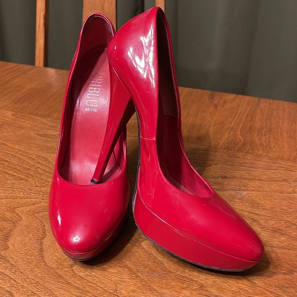 GIFTED Vintage Patent Leather Loriblu Made in Italy Red Patent Fetish Pumps 38 - Picture 2 of 15